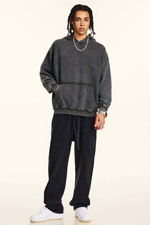 Wax-Dyed Distressed Heavyweight Hoodie - Dark Gray