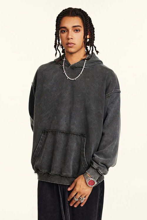 Wax-Dyed Distressed Heavyweight Hoodie - Dark Gray
