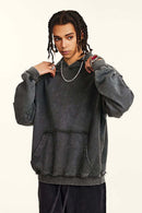 Wax-Dyed Distressed Heavyweight Hoodie - Dark Gray