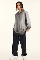 Washed Distressed Long-Sleeve Tee - Dark Gray