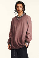 Washed Distressed Long-Sleeve Tee - Plum Purple