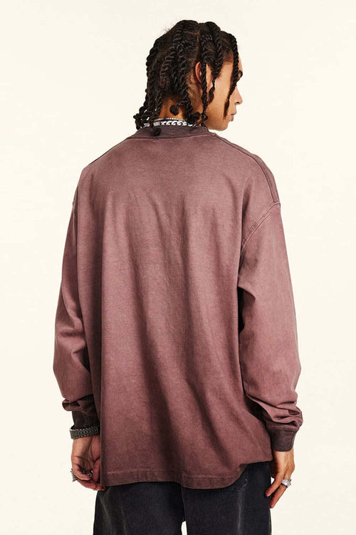 Washed Distressed Long-Sleeve Tee - Plum Purple