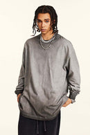 Washed Distressed Long-Sleeve Tee - Dark Gray