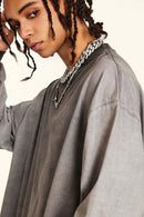 Washed Distressed Long-Sleeve Tee - Dark Gray