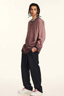 Washed Distressed Long-Sleeve Tee - Plum Purple