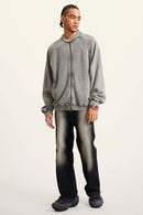 Heavyweight Terry Washed Raglan Jacket - Medium Gray