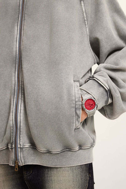 Heavyweight Terry Washed Raglan Jacket - Medium Gray