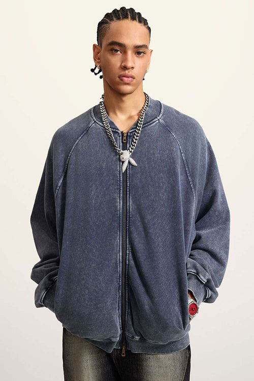 Heavyweight Terry Washed Raglan Jacket - Royal Blue