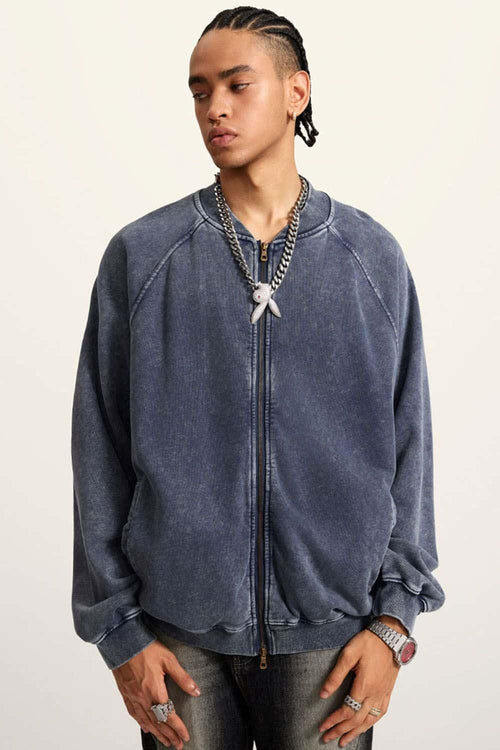 Heavyweight Terry Washed Raglan Jacket - Royal Blue