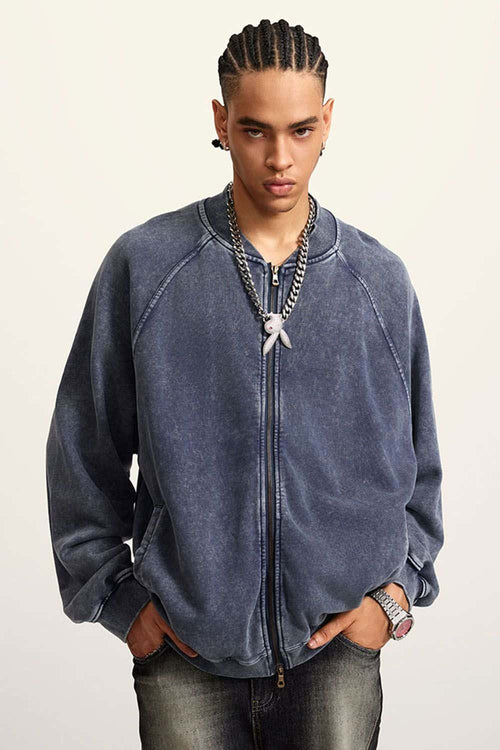Heavyweight Terry Washed Raglan Jacket - Royal Blue