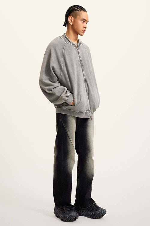 Heavyweight Terry Washed Raglan Jacket - Medium Gray