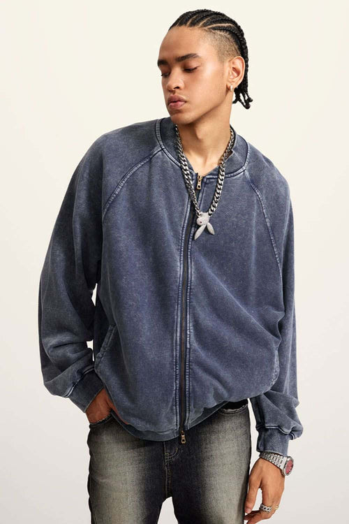 Heavyweight Terry Washed Raglan Jacket - Royal Blue