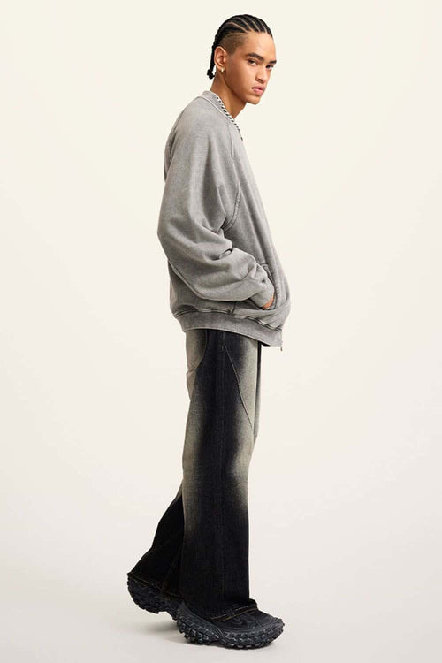 Heavyweight Terry Washed Raglan Jacket - Medium Gray
