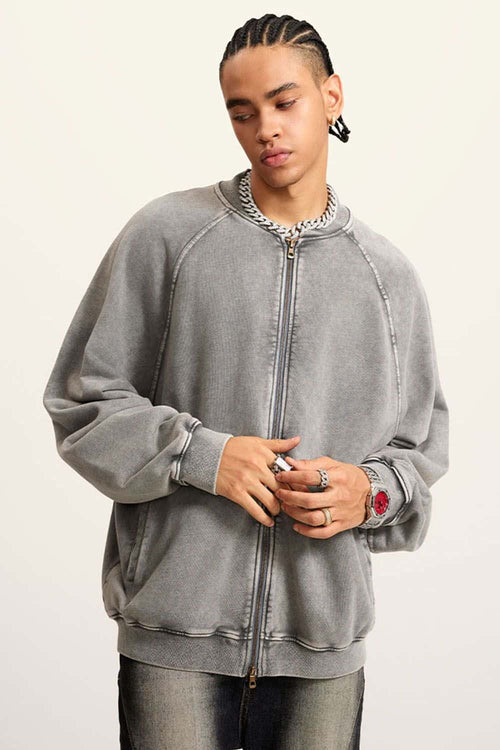 Heavyweight Terry Washed Raglan Jacket - Medium Gray
