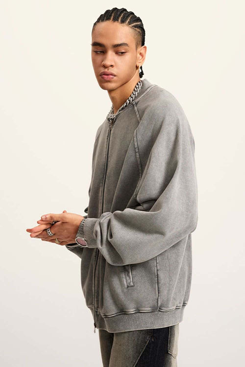 Heavyweight Terry Washed Raglan Jacket - Medium Gray