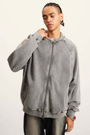 Heavyweight Terry Washed Raglan Jacket - Medium Gray
