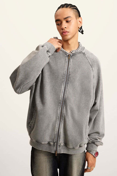 Heavyweight Terry Washed Raglan Jacket - Medium Gray