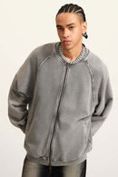 Heavyweight Terry Washed Raglan Jacket - Medium Gray