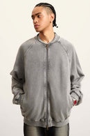 Heavyweight Terry Washed Raglan Jacket - Medium Gray