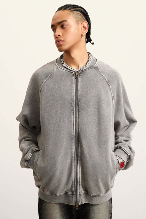Heavyweight Terry Washed Raglan Jacket - Medium Gray