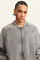 Heavyweight Terry Washed Raglan Jacket - Medium Gray