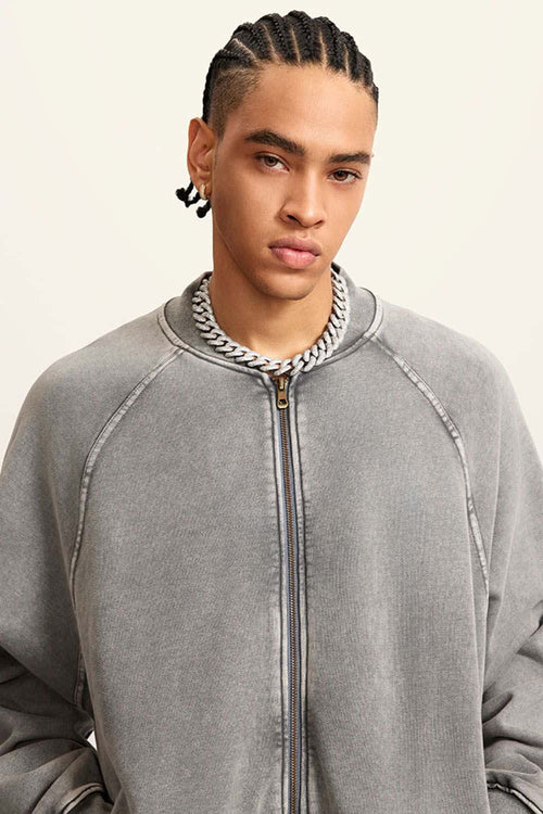 Heavyweight Terry Washed Raglan Jacket - Medium Gray