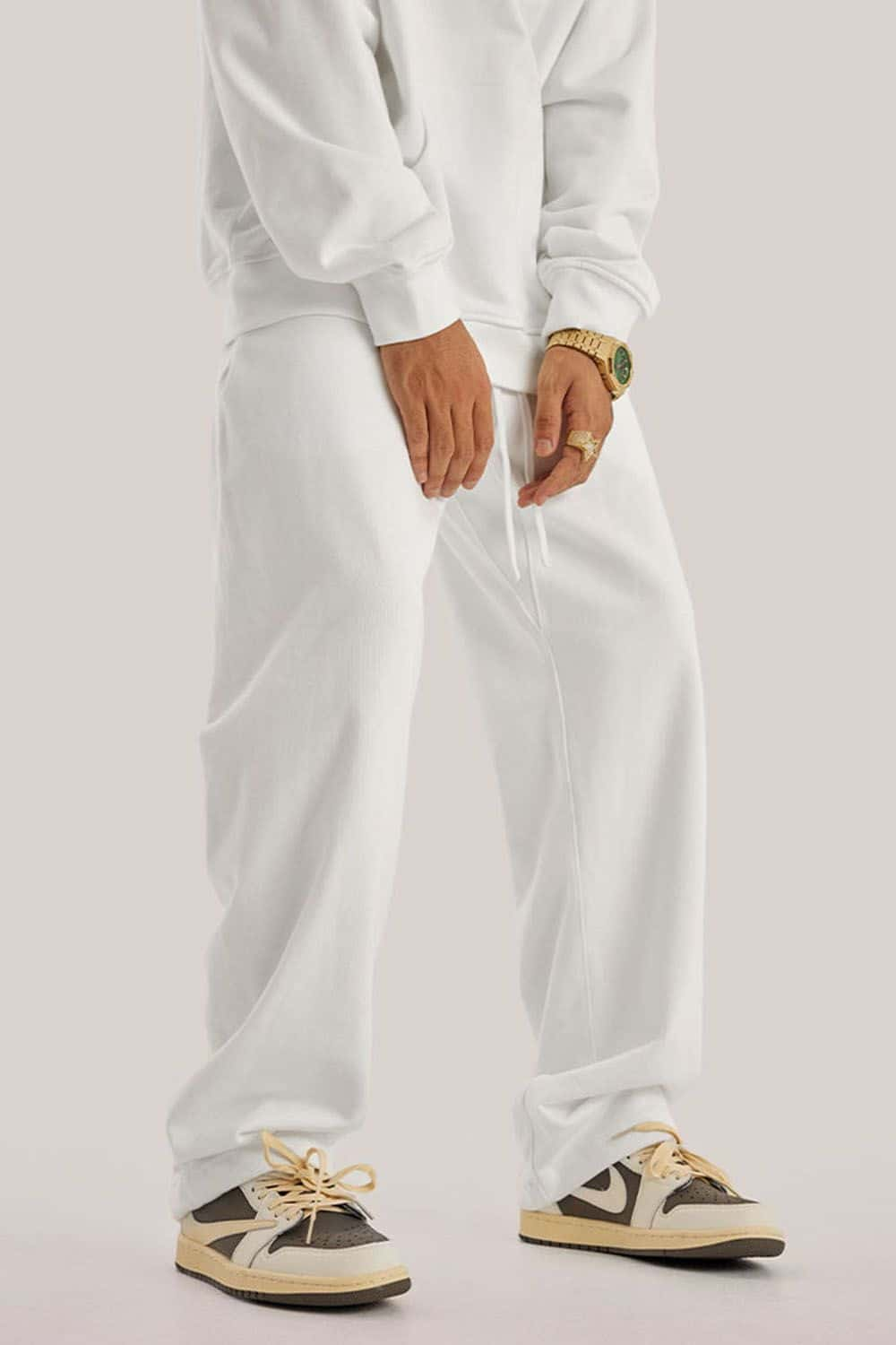 Heavyweight Loose-Fit Athletic Sweatpants in Pure White