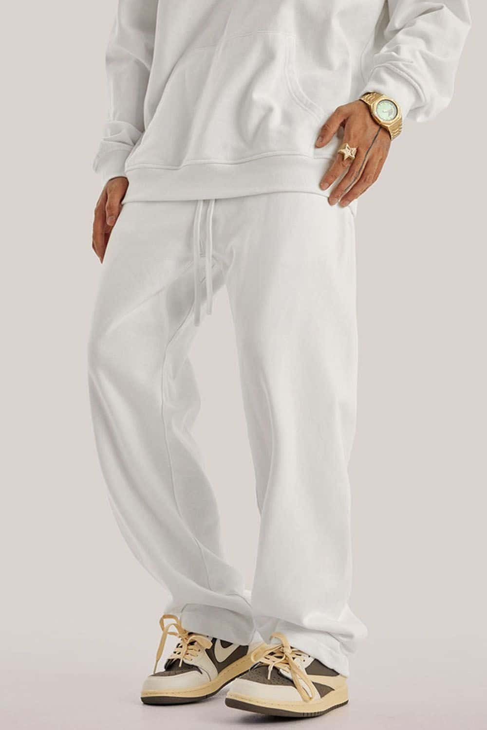 Heavyweight Loose-Fit Athletic Sweatpants in Pure White