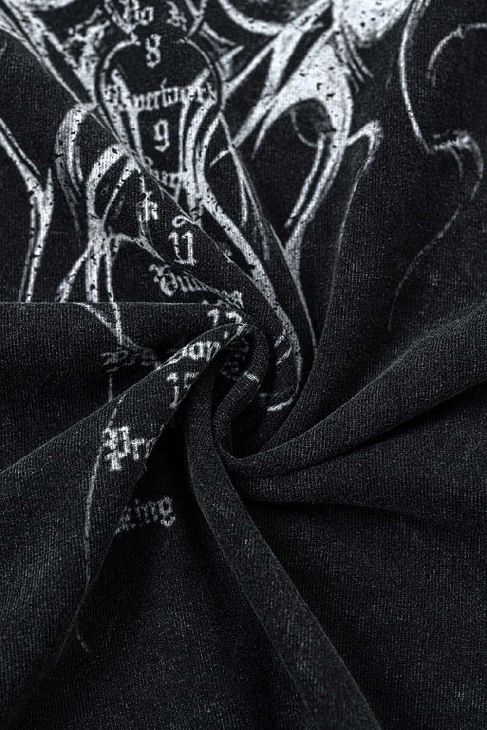 Washed Hand-Painted Graphic Relaxed Long-Sleeve Cotton T-Shirt in Fried Snowflakes - collar detail