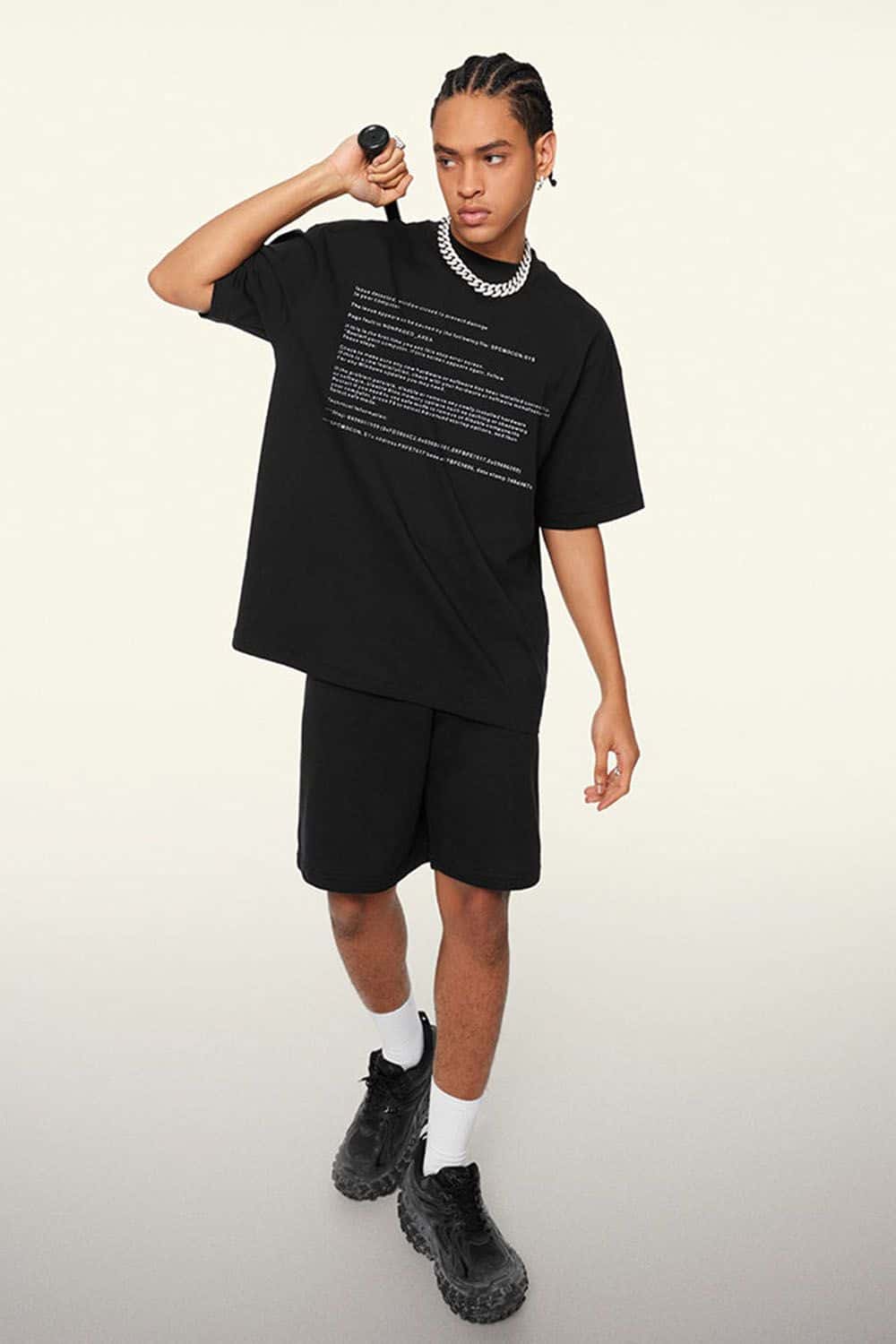 Cool-Touch Quick-Drying Graphic T-Shirt in Metallic Black - front product view