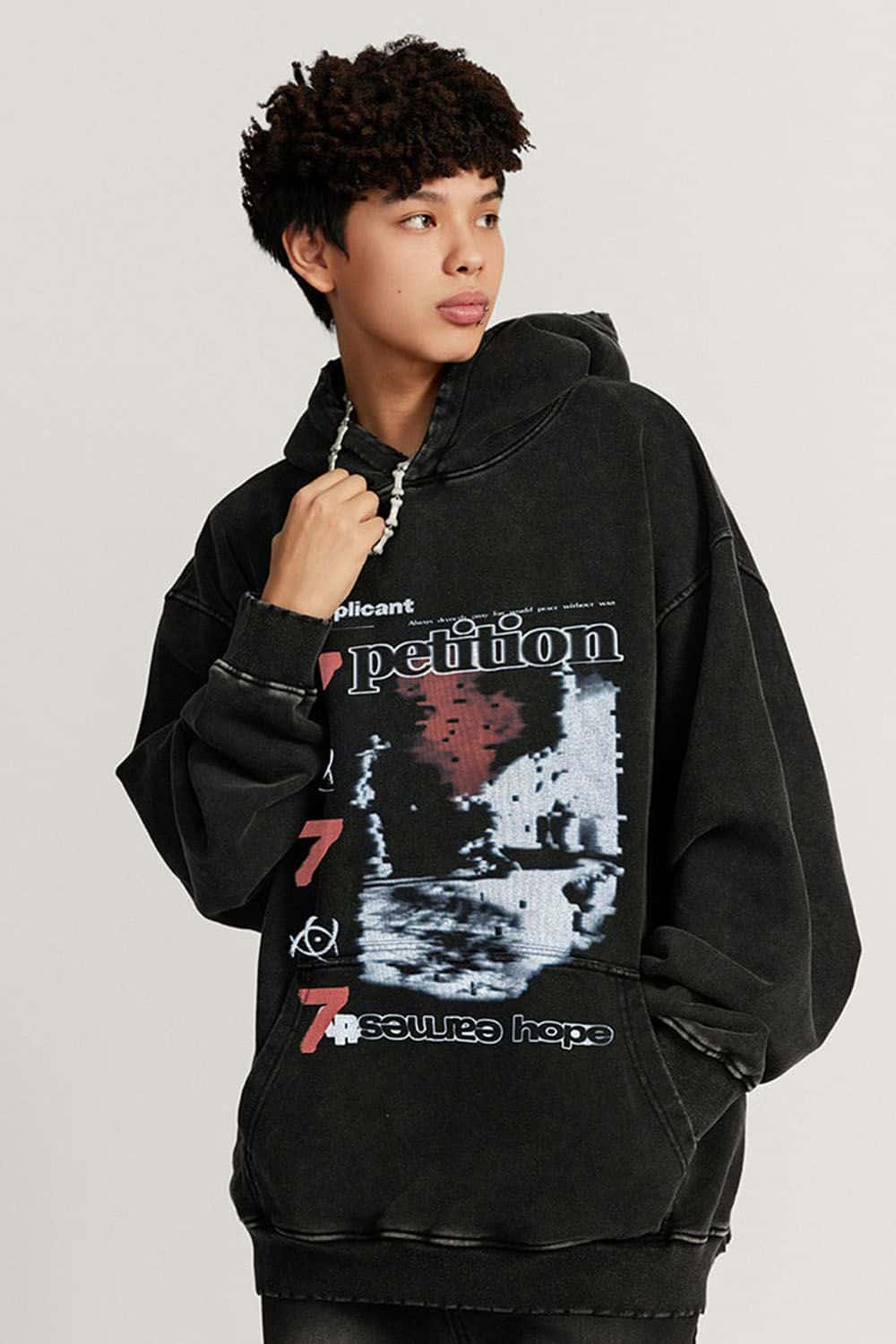 Heavyweight Streetwear Water-Washed Graphic Hoodie