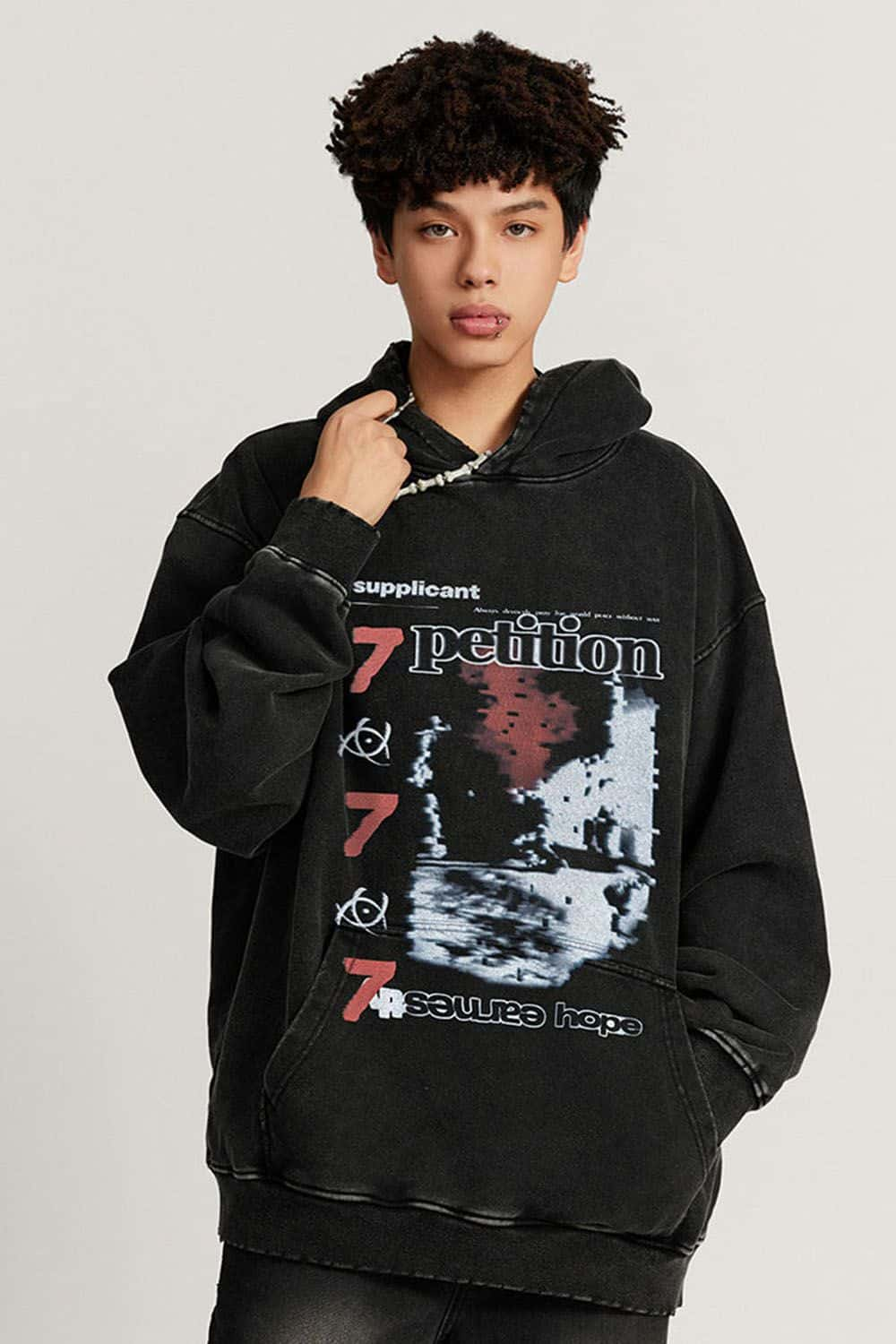 Heavyweight Streetwear Water-Washed Graphic Hoodie