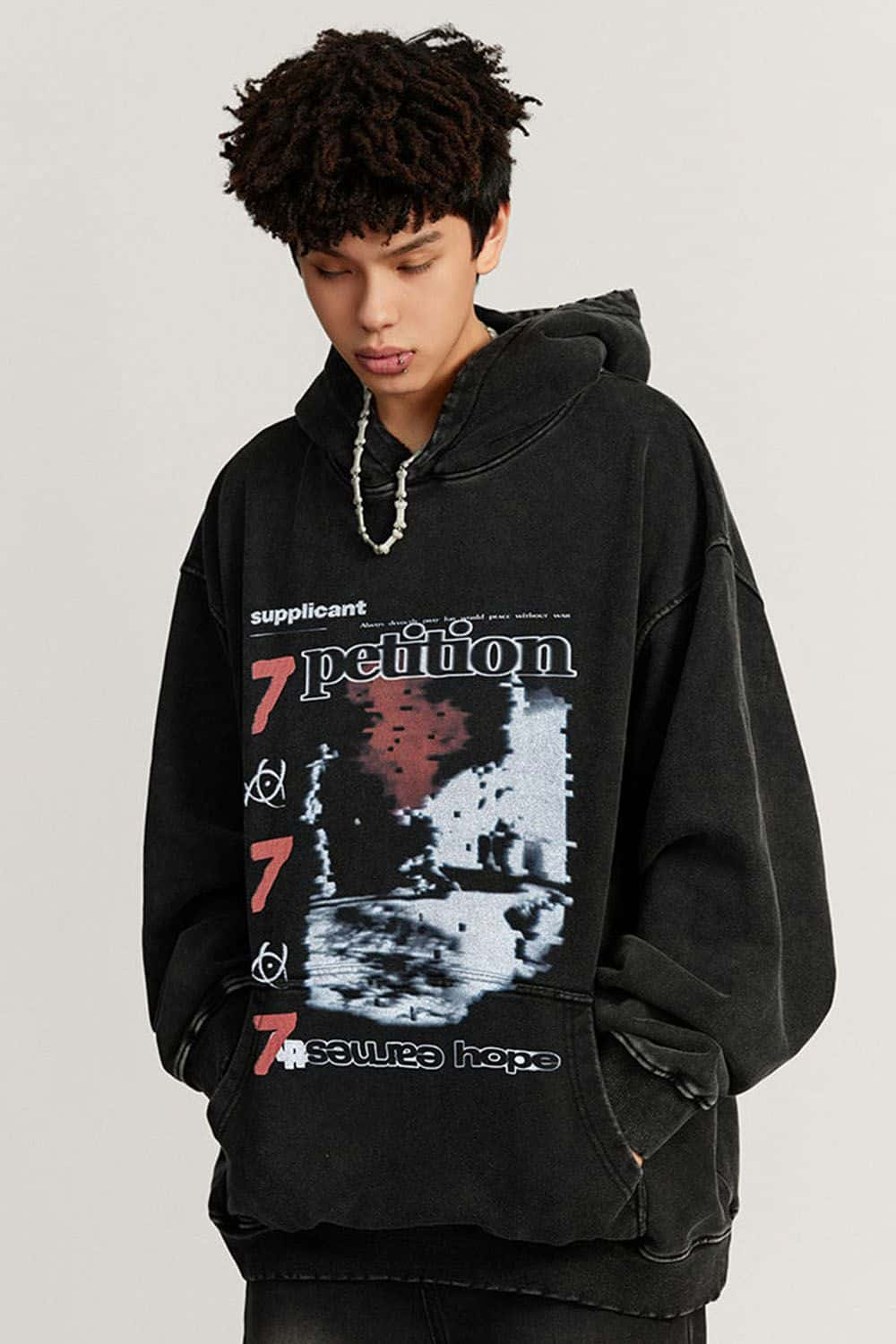 Heavyweight Streetwear Water-Washed Graphic Hoodie