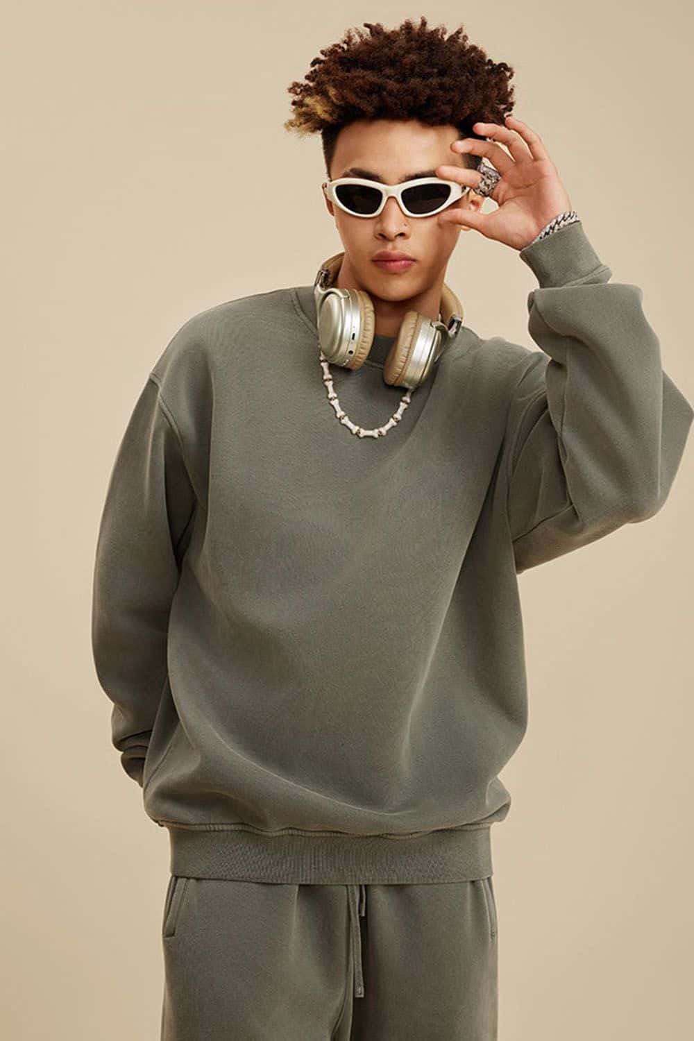 Street Style Water-Washed Fleece-Lined Half High-Neck Sweatshirt