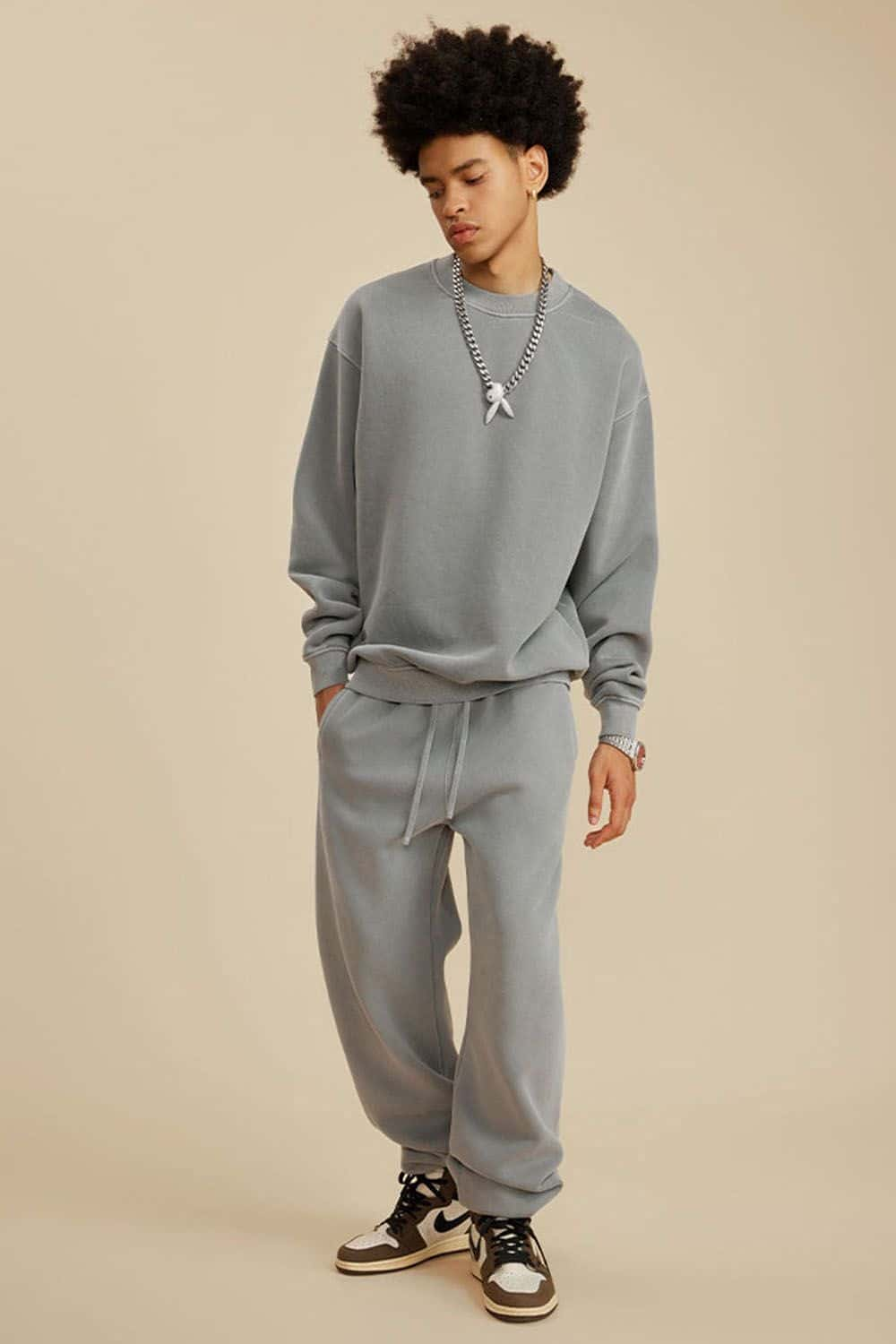 Street Style Water-Washed Fleece-Lined Half High-Neck Sweatshirt