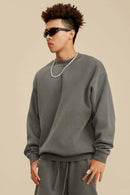 Washed Fleece-Lined Relaxed Crew-Neck Sweatshirt in Coffee - three-quarter front modeled view