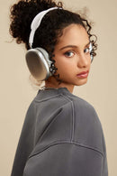 Washed Fleece-Lined Relaxed Crew-Neck Sweatshirt in Dark Gray - back collar detail