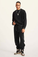 Washed Fleece-Lined Relaxed Crew-Neck Sweatshirt in Fried Snowflakes - full-length front modeled view