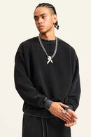 Washed Fleece-Lined Relaxed Crew-Neck Sweatshirt in Fried Snowflakes - three-quarter front modeled view