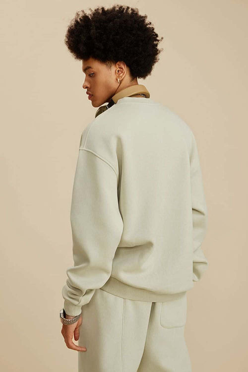 Washed Fleece-Lined Relaxed Crew-Neck Sweatshirt in Gray Apricot - back modeled view