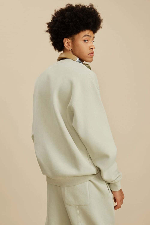 Washed Fleece-Lined Relaxed Crew-Neck Sweatshirt in Gray Apricot - back modeled view
