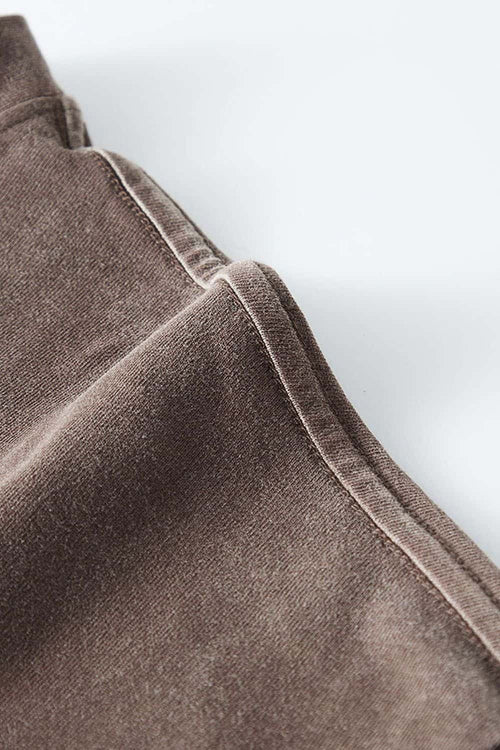 Washed Drop-Shoulder Long-Sleeve Cotton T-Shirt in Coffee - fabric texture close-up