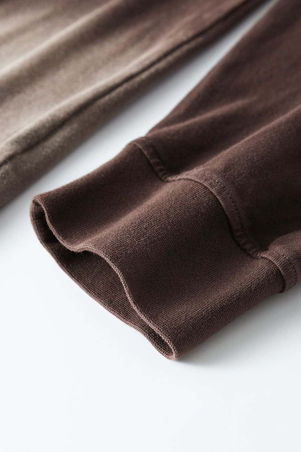 Washed Drop-Shoulder Long-Sleeve Cotton T-Shirt in Coffee - cuff detail