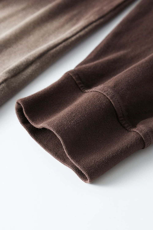 Washed Drop-Shoulder Long-Sleeve Cotton T-Shirt in Coffee - cuff detail