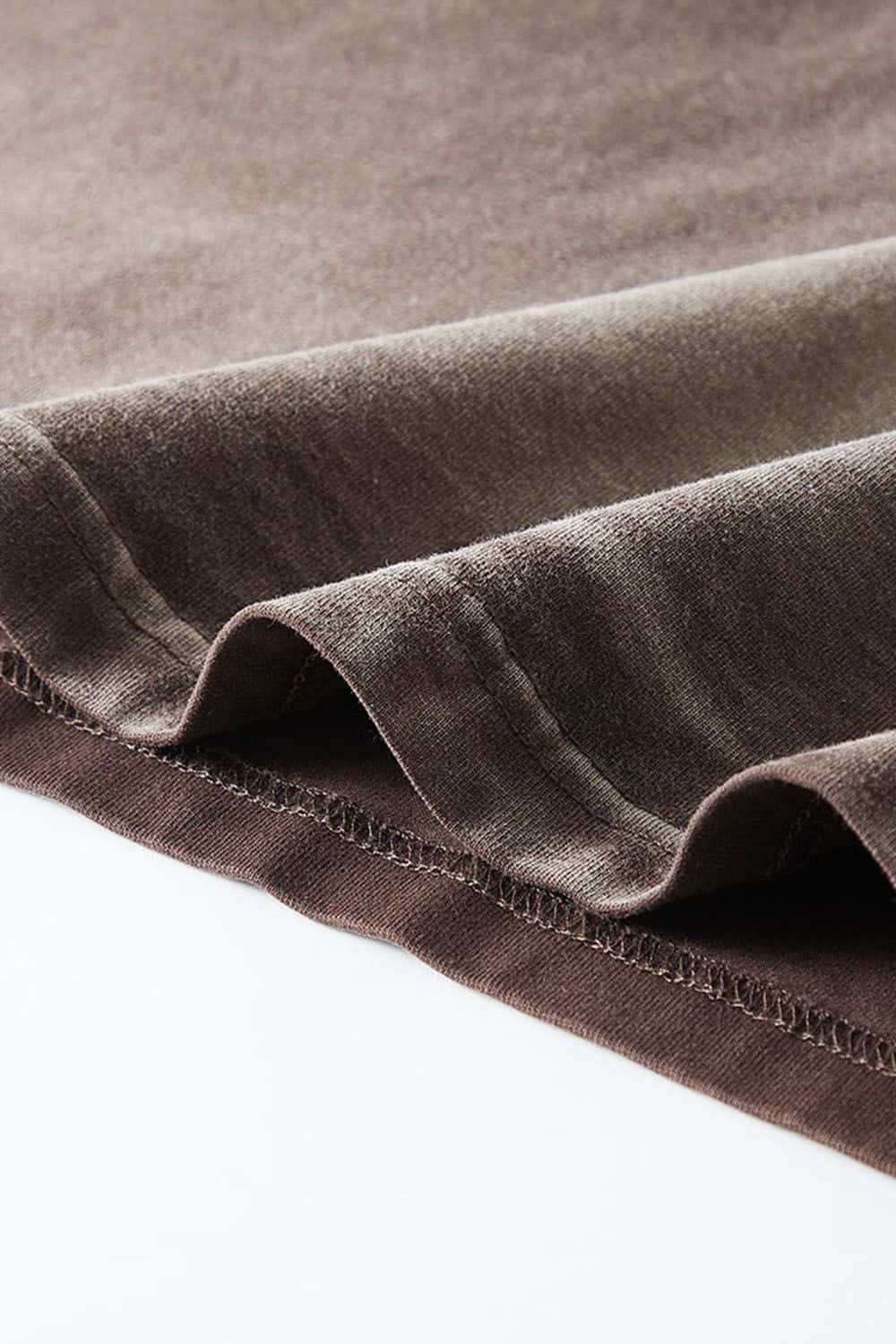 Washed Drop-Shoulder Long-Sleeve Cotton T-Shirt in Coffee - hem detail