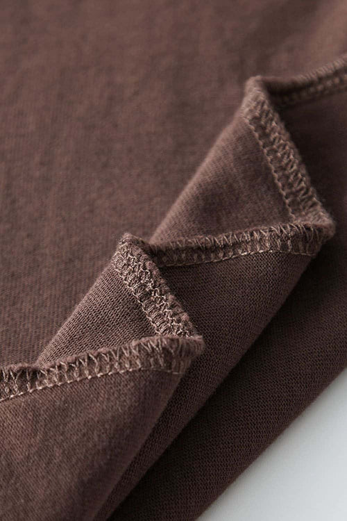 Washed Drop-Shoulder Long-Sleeve Cotton T-Shirt in Coffee - seam and stitching detail