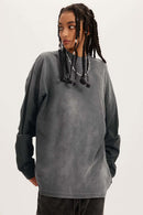 Washed Drop-Shoulder Long-Sleeve Cotton T-Shirt in Gray - front modeled view