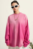 Washed Drop-Shoulder Long-Sleeve Cotton T-Shirt in Rose Red - front modeled close-up
