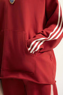 Contrast Stripe Raglan Hoodie - Rust Red