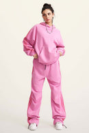Contrast Stripe Raglan Hoodie - Rose Pink